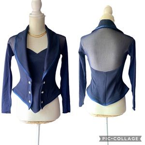Vintage 90s Tuxedo Style Sheer Mesh Blazer size S